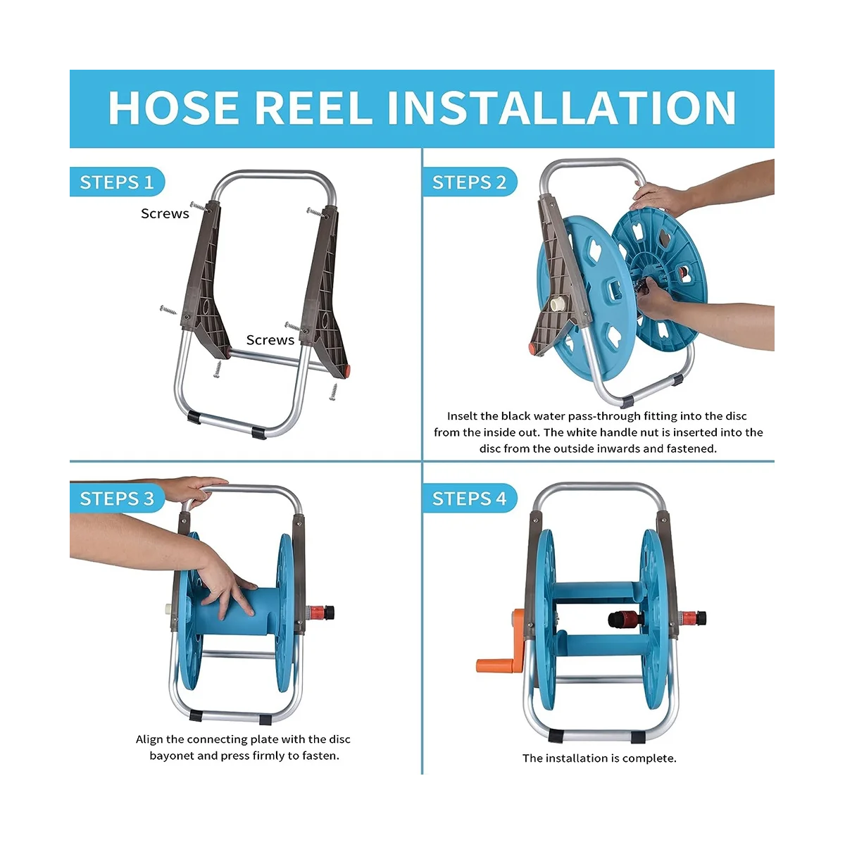 Garden Hose Reel - Wall/Floor Mounted Hose Reel 5/8 in X 131Ft, Hose Holder with Hose Adapter for Outside Garden Yard