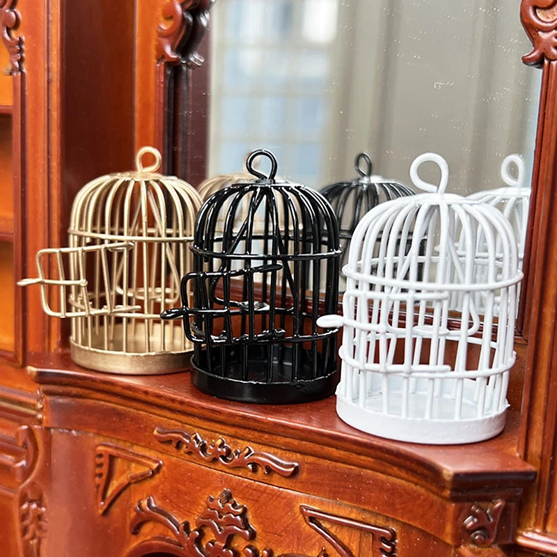 1Pc Micro Landscape Decoration 1/12 Doll House Miniature Metal Bird Cage Model Furniture Room Scene DIY Accessory