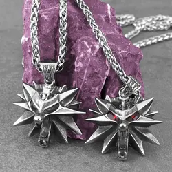 Viking Vintage Stainless Steel Wolf Head Pendant Necklace Nordic Classical Animal Amulet Jewelry Red Zircon Inlay Necklace Gift