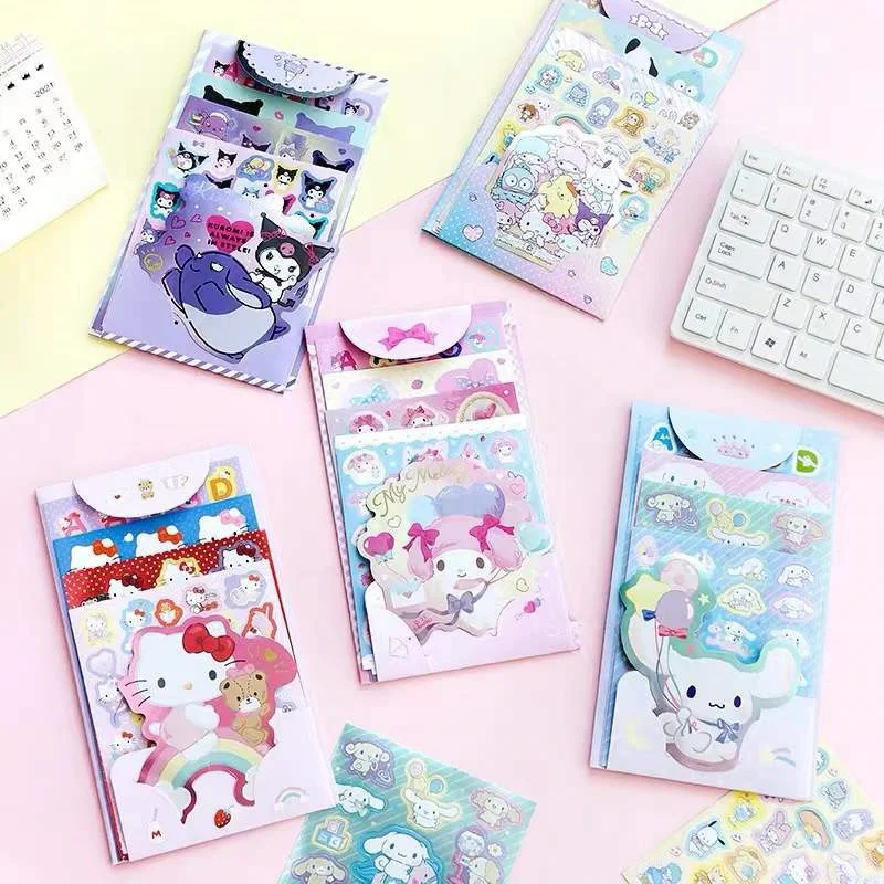 12set/lot Sanrio Kuromi Melody Cinnamoroll Cat Stickers Set Cute Scrapbooking DIY Diary Decorative Sticker Album Stick Label