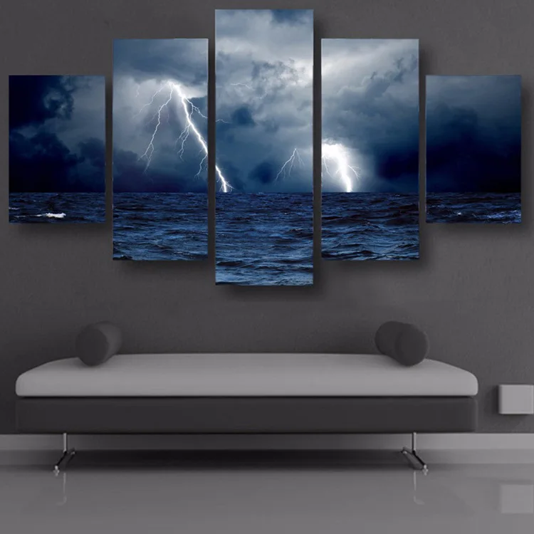 100CM high-definition decorative painting, printed poster, 5-link ocean lightning house decoration mural