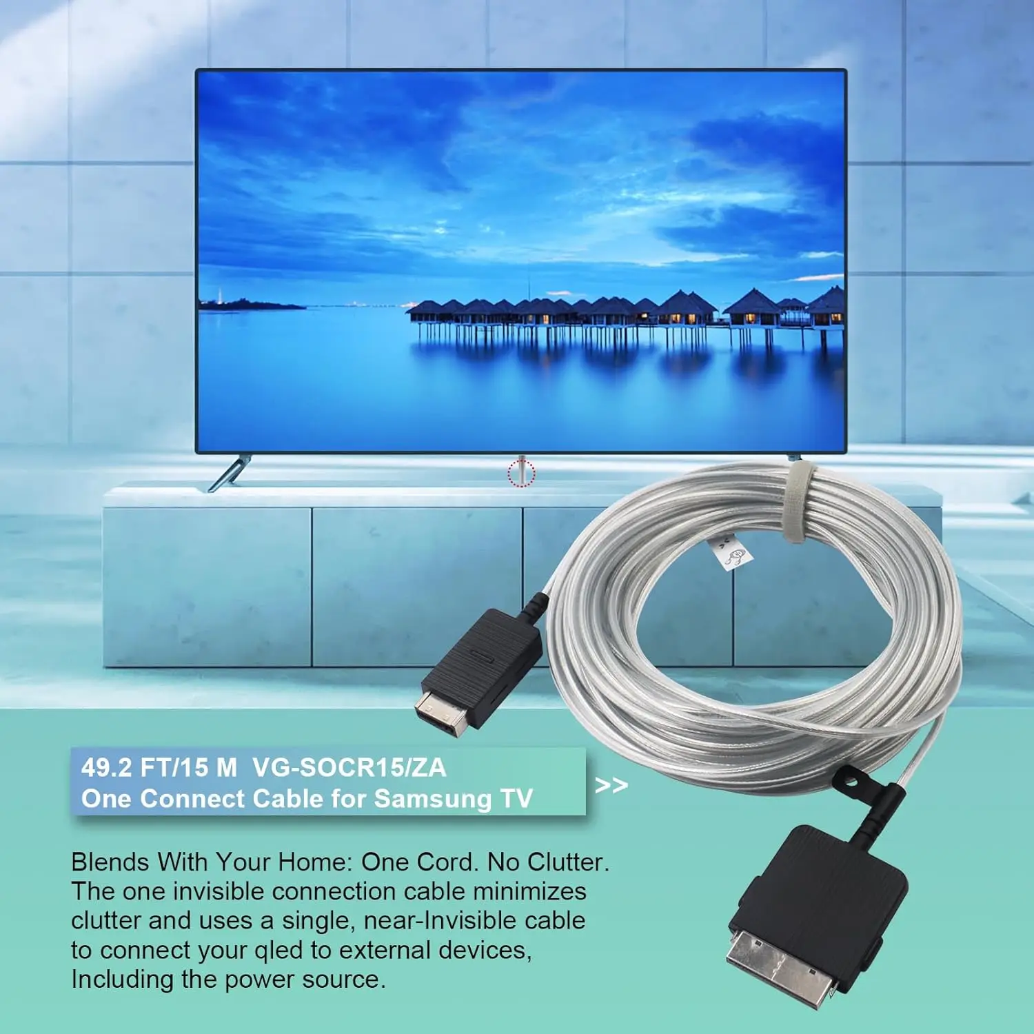 VG-SOCR15/ZA One Connect Cable Compatible with Samsung The Frame QLED 4K TV 15m/49ft One Invisible Connect Cable Fiber Optics fo