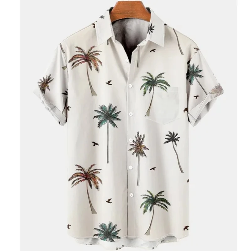 2023 summer Fashionable men's Hawaiian shirt Harajuku 3d palm tree print short-sleeved top new outdoor casual Large size blouse