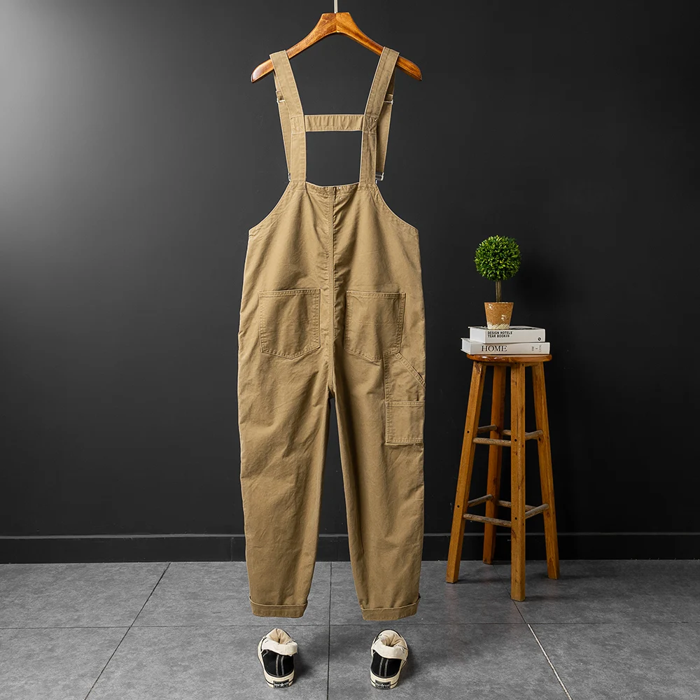 Men Loose Cargo Bib Overalls Casual Versatile Pockets Working Coveralls Adjustable Suspenders Jumpsuits Dungarees Pants