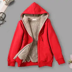 Popular Women Hoodie Ladies Women Hooded Jacket Loose Keep Warm Plush Lining Ribbed Cuff Hoodie