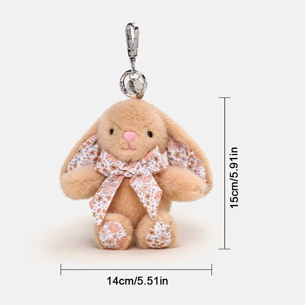 Flower Bowknot Plush Rabbit Keychain Soft Cute Bag Hanging Pendant Plush Stuffed Cartoon Car Key Pendant Gifts