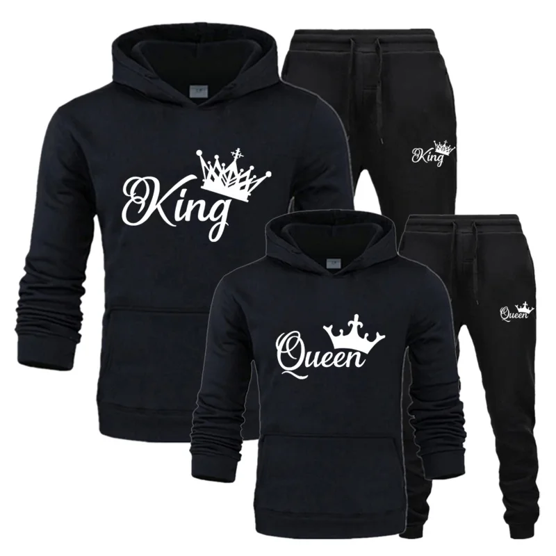 2024 Fashion Spring Autumn Sweatsuits for Men Women Sportwear Set King or Queen Printed Couple Suits 2PCS Hoodie and Pants S-4XL