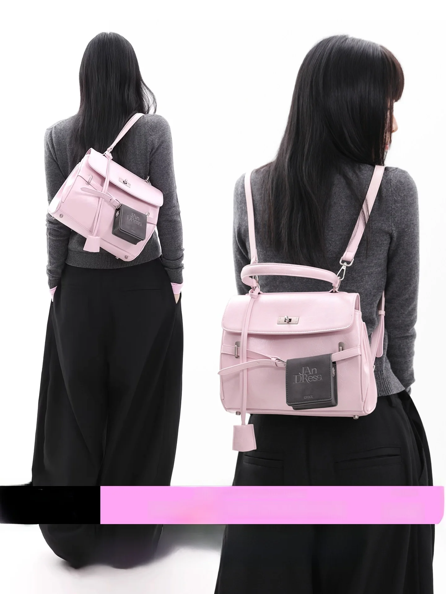 Original Small Pink Large Capacity Double Shoulder Backpack Women's Crossbody 3-Use Commuter Briefcase Spring Summer New Arrival