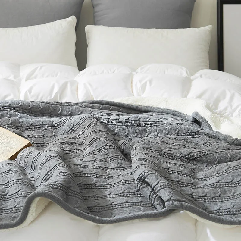 Solid Color Double Lambs Woolen Blanket With Nap Blanket to Keep Warm Adult Tv Blanket