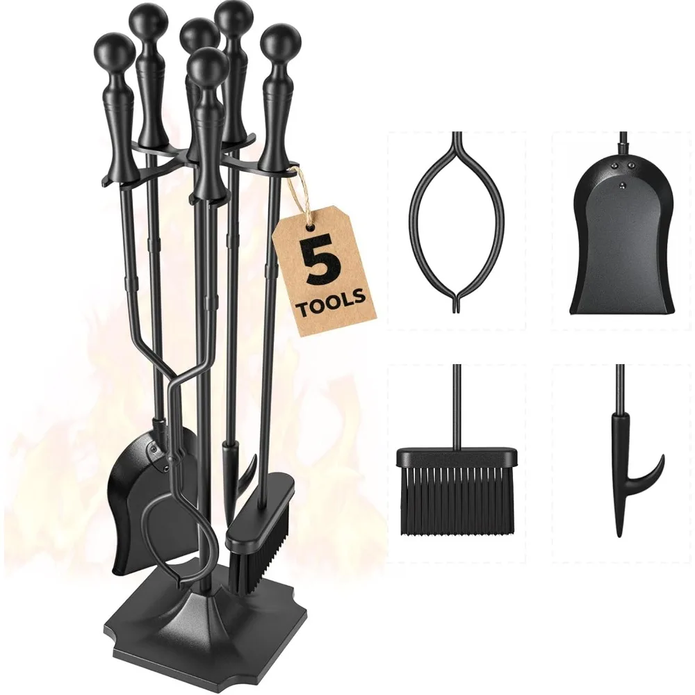 

Набор инструментов для камина с доставкой в США, 31-дюймовая черная ручка, набор аксессуаров для костра из кованого железа с кистью для покера, подставка для лопаты и щипцов