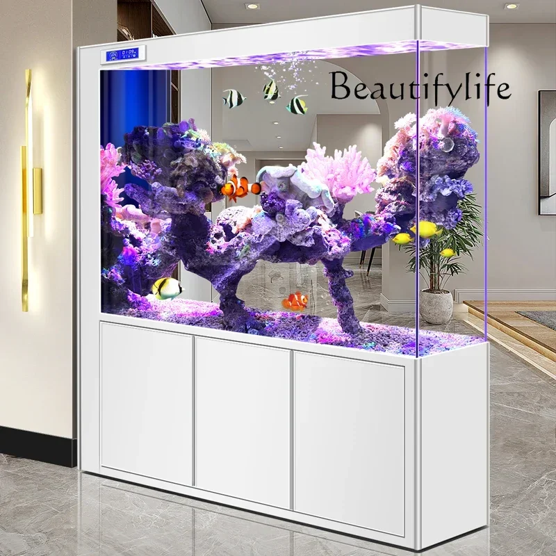 qw Ultra-white glass bottom filter fish tank, living room entrance, screen partition integrated rectangular aquariumqw