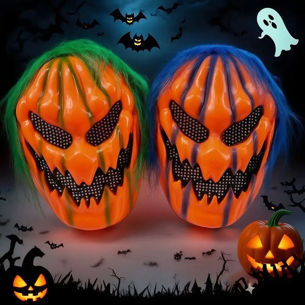 واقعية هالوين اليقطين قناع الإبداع البرتقال اليقطين قناع الوجه الكامل مع شعر مستعار مضحك مخيف شبح القبعات حفلة تنكرية