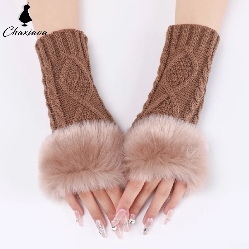 Wollen mouwhoes Winterarmwarmers Gebreide vingerloze handschoenen Armmouw voor dames Dikke warme wanten Harige armhoes