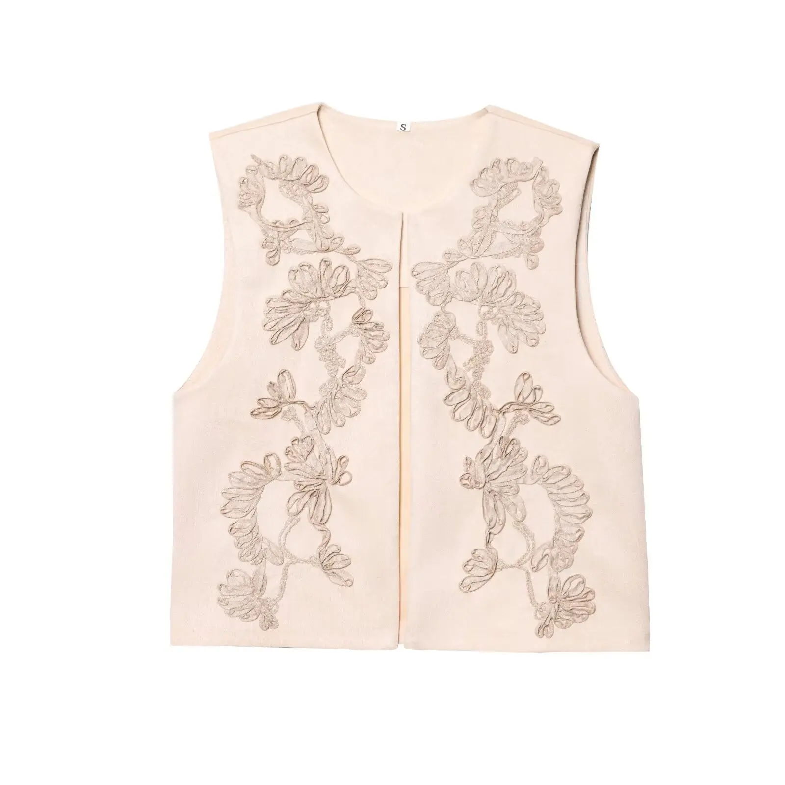 JNLEAOG Spring New Women's Faion Embroidery Decorated Faux Velvet Texture Vest Straight Cut Svel round Ne Polyester