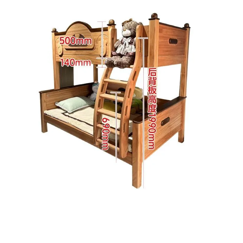 

Small apartment mother and child bed Children's bedroom furniture High and low two-layer bed with stairs Student bed Dormitory b