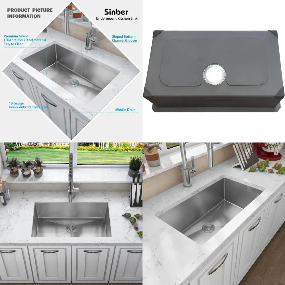 

Кухонная мойка подстольного монтажа, 30 x 18 x 10 дюймов, из нержавеющей стали 304, толщина 18 калибра, сатинированная отделка
