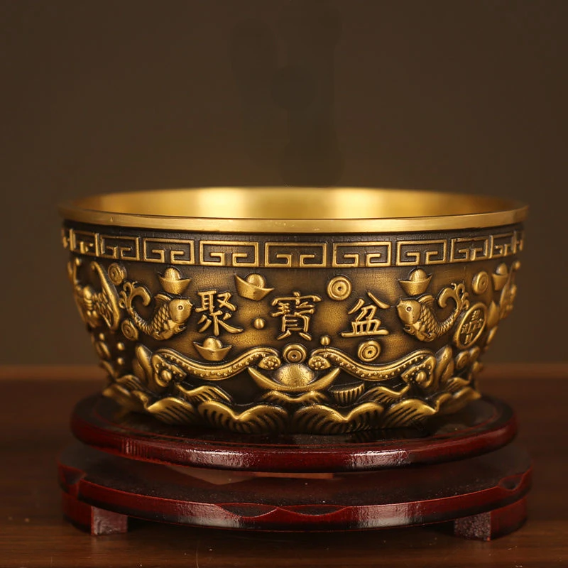 Fengshui Pure Copper Treasure Bowl Wealth Gathering Feng Shui Wealth Attraction Home Use Shen Wansan Living Room Decoration