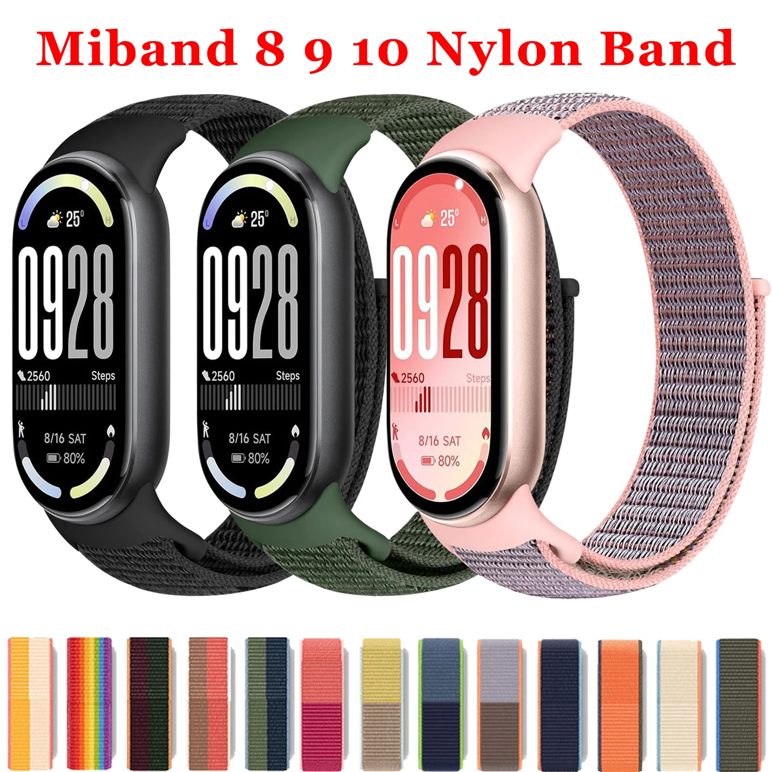 

Strap For xiaomi Mi Band 8 9 10 bracelet accessories Nylon Loop Replacement Smartwatach belt pulseira correa miband 8 NFC strap