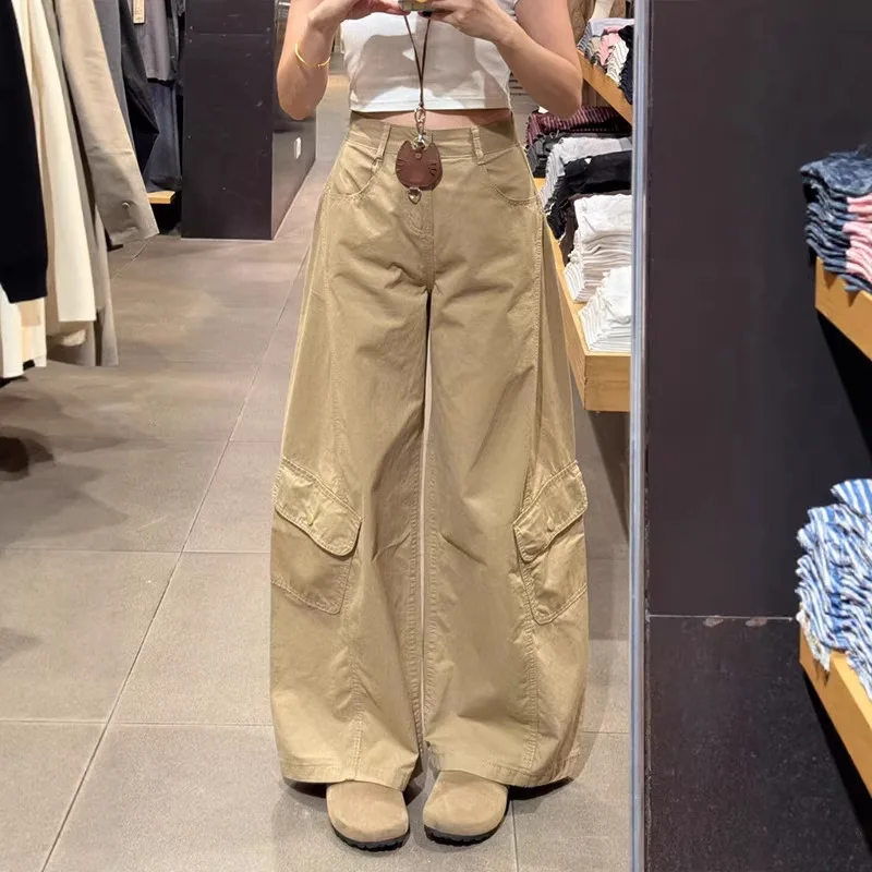 Women Retro Cargo Pants High Waist Loose Wide Leg Trousers Fit Pear Shaped Figure Daily Casual Wear