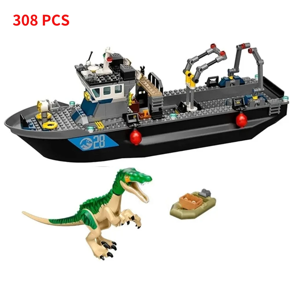 Jurassical World Baryonyx Dinosaur Boat Escape  Building Blocks Kit Lifeboat Model Moc Bricks Toys For Boys Christmas Gifts