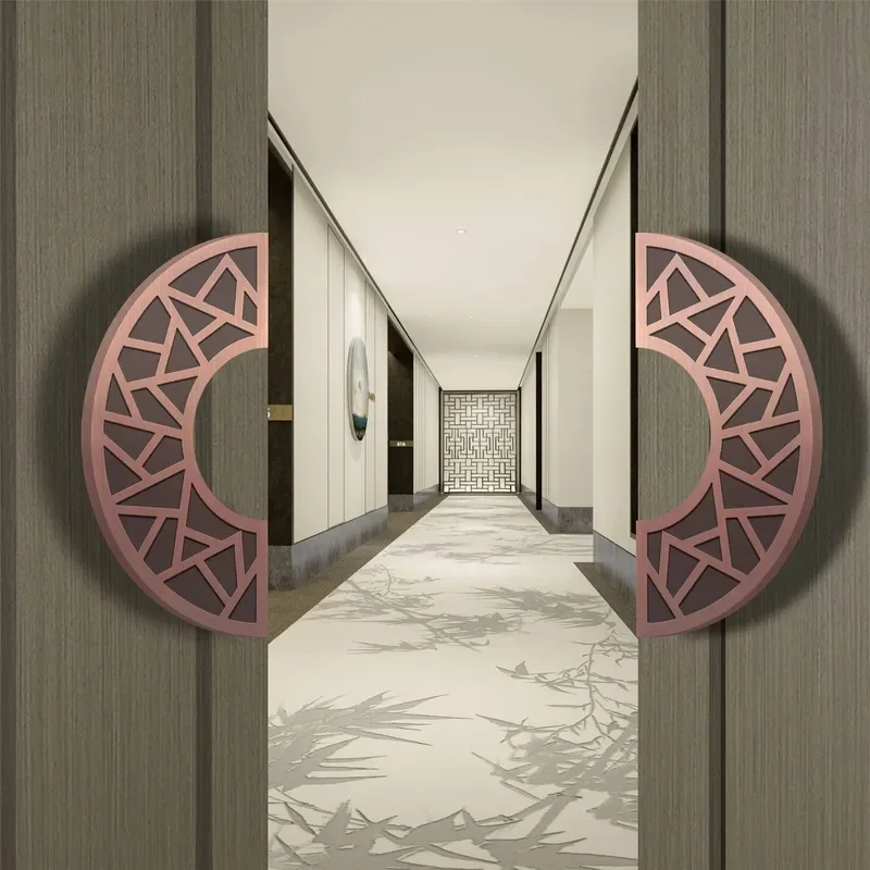 Semicircular engraved glass door handle Spot hotel private room push-pull frameless aluminum alloy door handle black now