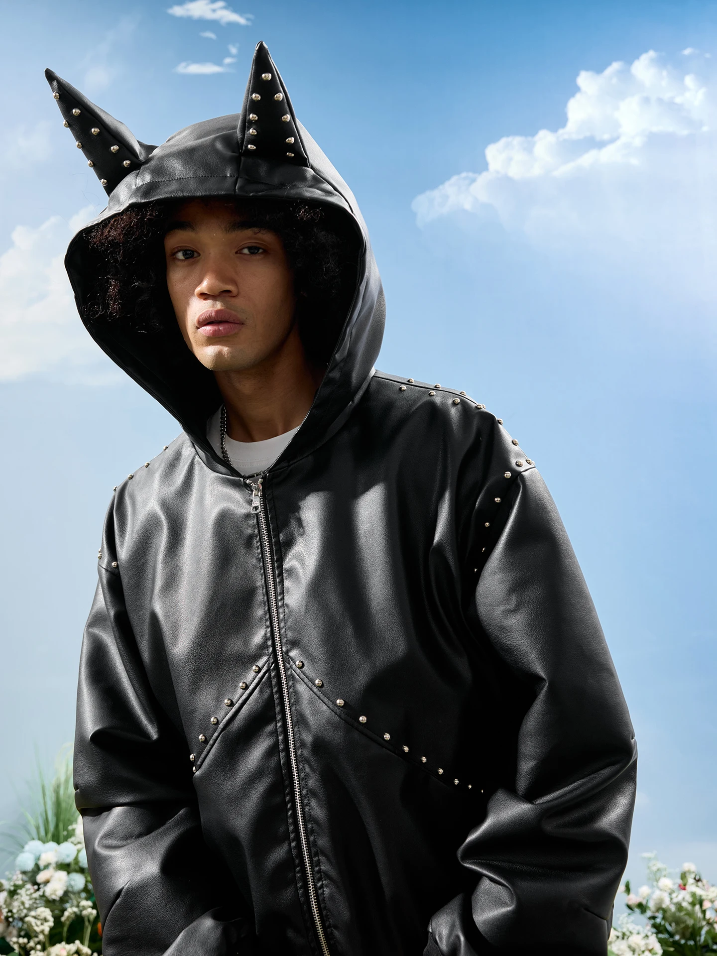 

Nuthink Dog Ear Jaet Punk Rivet Hooded Jaet Subculture Sle Spring 2026 Loose Fit American Retro Trend Youth ular