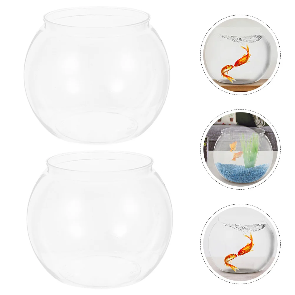 

2pcs Desktop Fish Tank Transparent Round Plastic Aquarium For Betta Goldfish Small Fish Bowl Micro Landscape Container Tabletop
