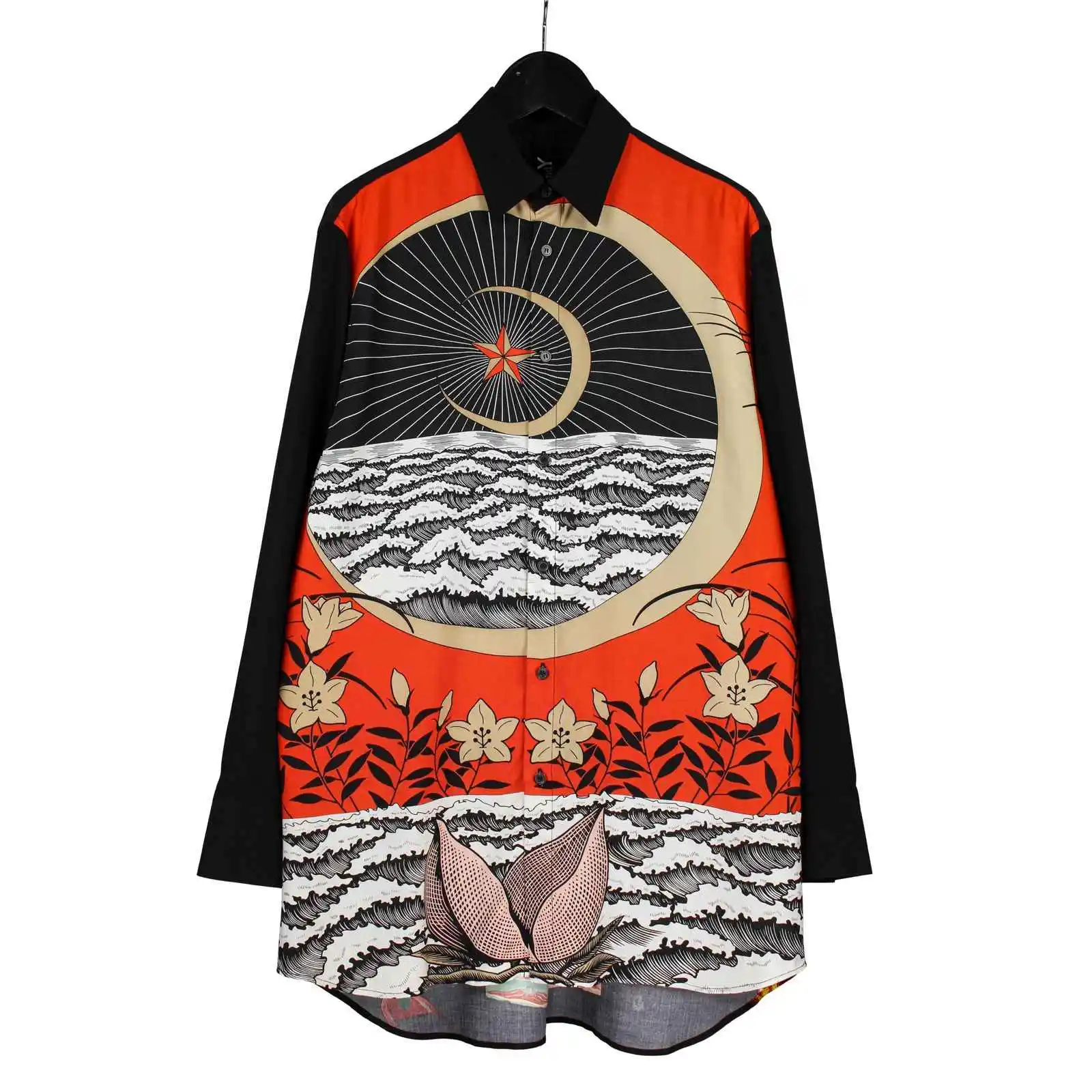 

TOP-YAMAMOTO original design black printed silk loose fitting shirt dark series niche Japanese shirt
