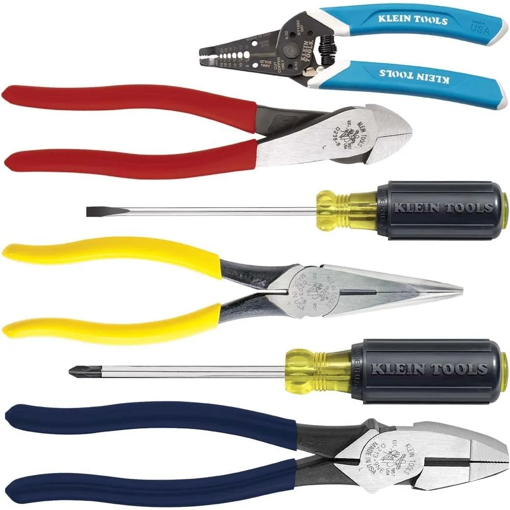 80080 Hand Tool Kit includes 2 Screwdrivers, Made in USA, 3 Pliers, Wire Stripper and Cutter, for Electricians, 6-Piece