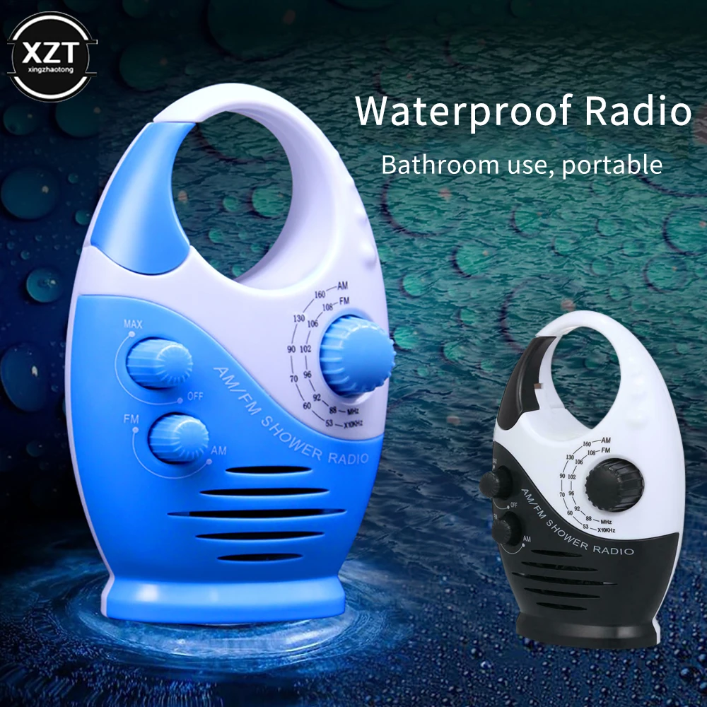 Waterproof Portable FM AM Radio Shower Music Hanging Radio Suit Bathroom Bath Cabin Black Powerful Hi-Fi Speakers Radio Operated