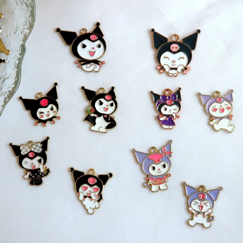 10PCS Cartoon Kawaii Sanrio Metal Pendant Anime Cute Vivid Alloy Charms DIY Necklace Bracelet Earrings Keychain Dangle Accessory