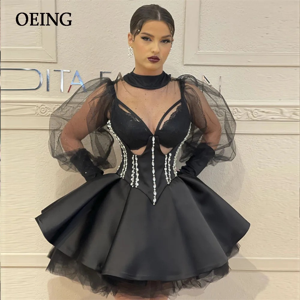 OEING Fairy Black Tulle Prom Dresses semplice abito da ballo pieghettato occasioni formali Vestidos De Fiesta Elegantes Para Mujer 2023