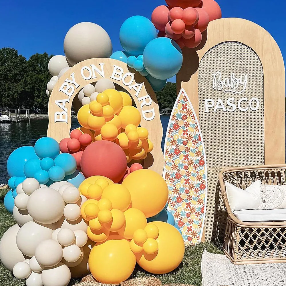 169 Pieces Here Comes the Son Balloon Arch Garland Set Lemon Yellow Orange Blue Sand White Balloon and Sun Aluminum Foil Balloon Suitable for First