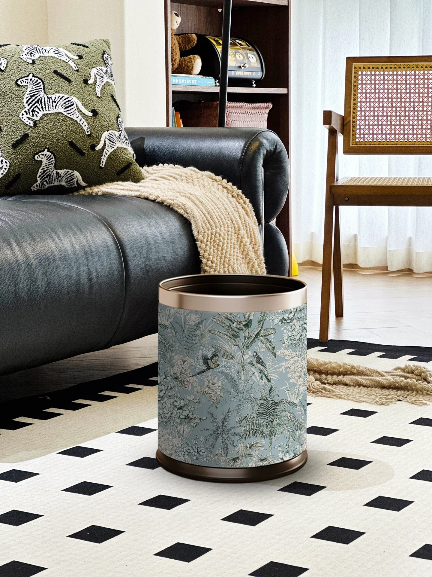 Leather Tra Can American Sle Large Capaci Covered Bin for Kitchen Batoom Bedroom Living Room Home Use Tools