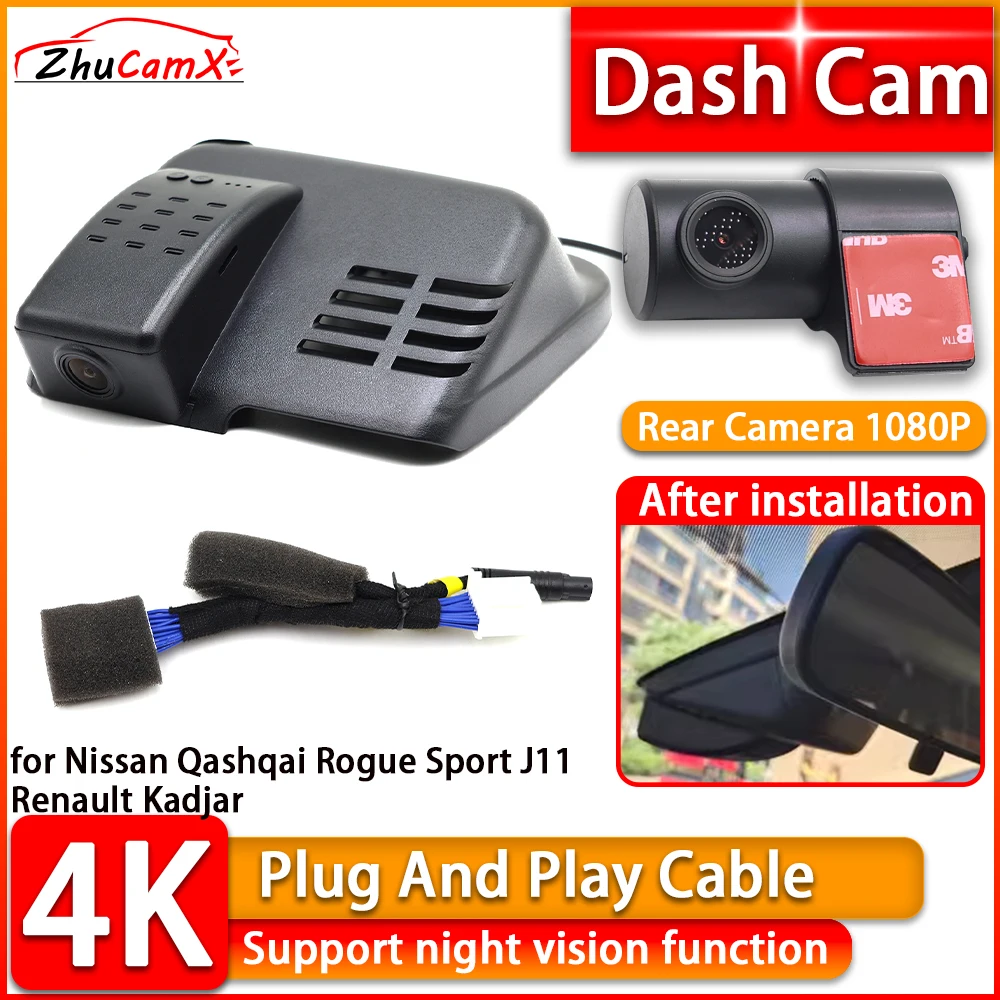 UHD Wiifi 4K Dash Cam for Nissan Qashqai Rogue Sport J11 Renault Kadjar DVR Front Rear Car Camera Plug and Play Video Recorder