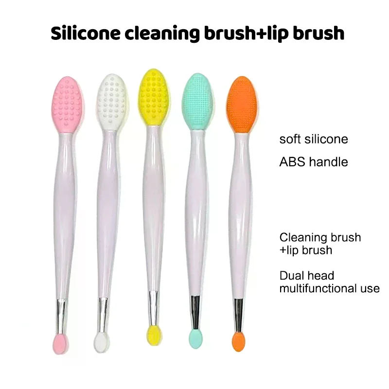 Dubbelzijdige siliconenborstel voor huidverzorging, lippen exfoliëren, gezichtsreiniging, gezichts scrub, neusreiniging, lippenstift en lippenbalsem applicator