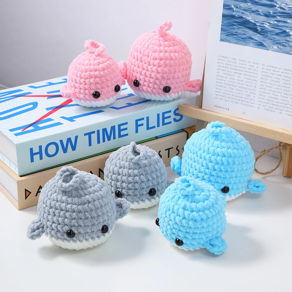 

2PCS DIY Animal Crochet Kit Dolls Whale Handmade Crochet Knitting Kit Wool Yarn Thread Crochet Material Kit Non-finished