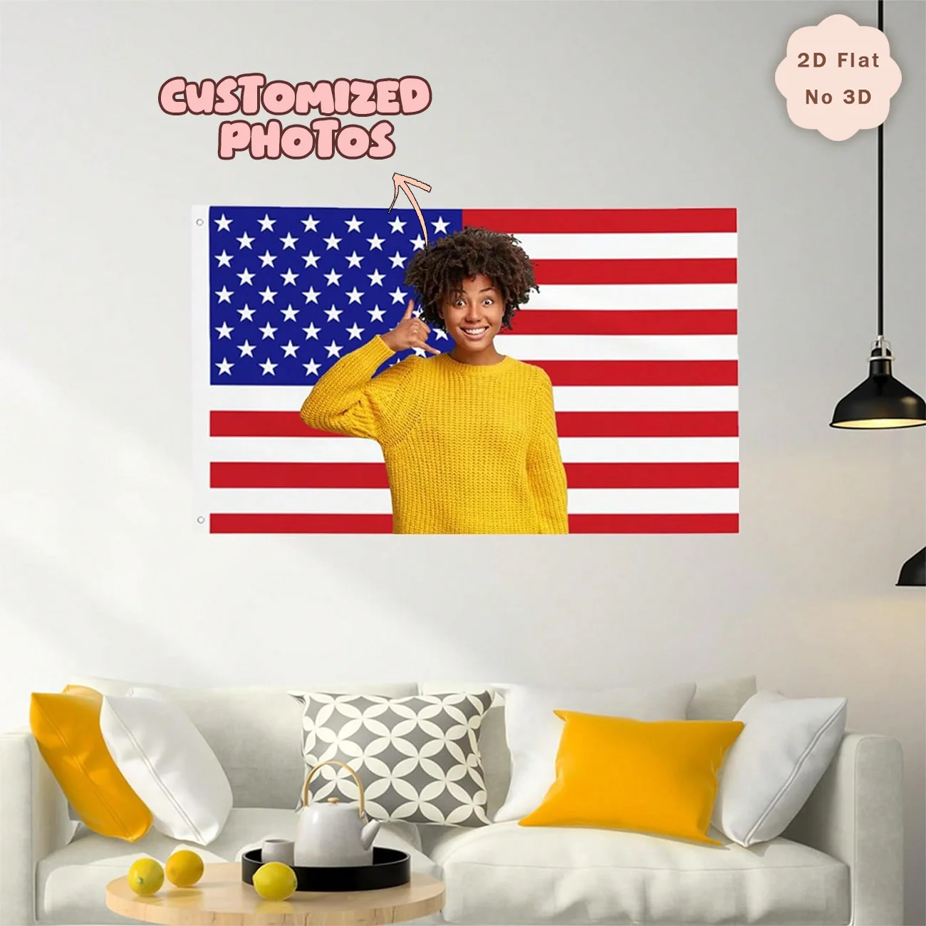 Custom Portrait Photo Tapestry with American Flag, Personalized Birthday and Bedroom Wall Decor