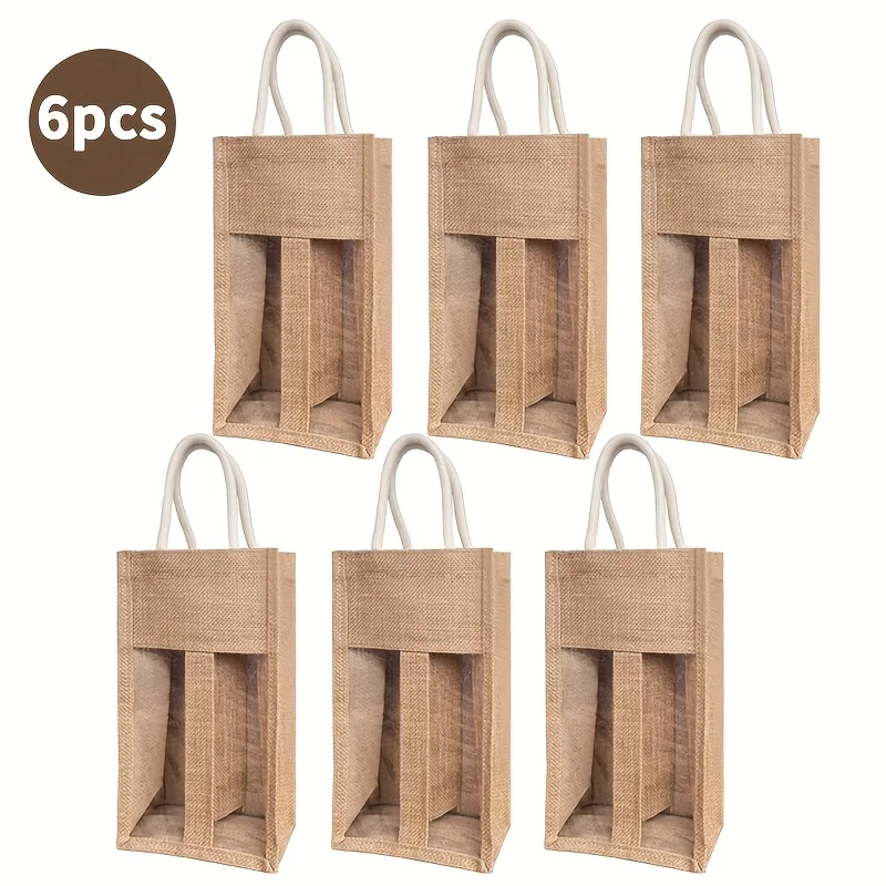 6pcs Bottled Container Storage Bag, with Transparent Window, Khaki, Rectangular Handbag, 12.99 X 6.69 X 3.93 Inches, Party