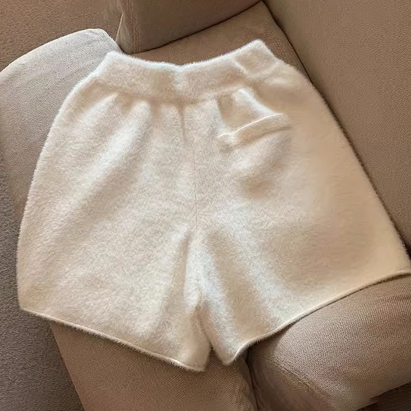 ارتفاع الخصر ألف خط واسعة الساق فضفاضة تقليد المنك الصوف السراويل النسائية محبوك الخريف والشتاء لباس خارجي #3