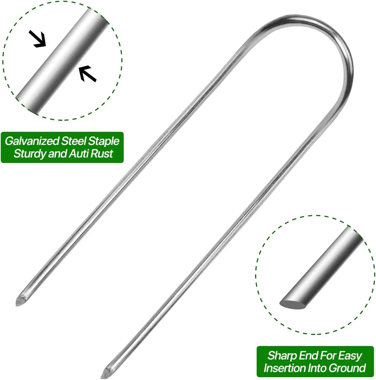 U-type Garden Staples Heavy-duty Fence Tubing Stakes Sod Pins Galvanized Landscape Spike for Holding Lawns Barrier Ground Nail