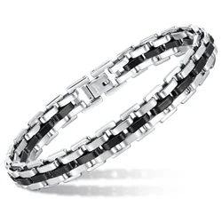 Stylish Strap Chain Boys Men Bracelets Stainless Steel Links Wristband, Father's Day Dad for birthday christmas Gift Jewelry