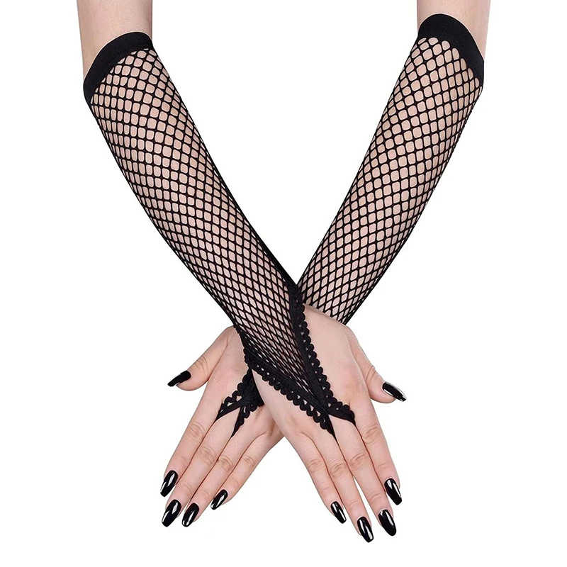 

Halloween Makeup Ball Hollow Fishing Net Punk Hiphop Women's Half Finger Gloves Sexy Stage Performance Elastic Mesh Gloves