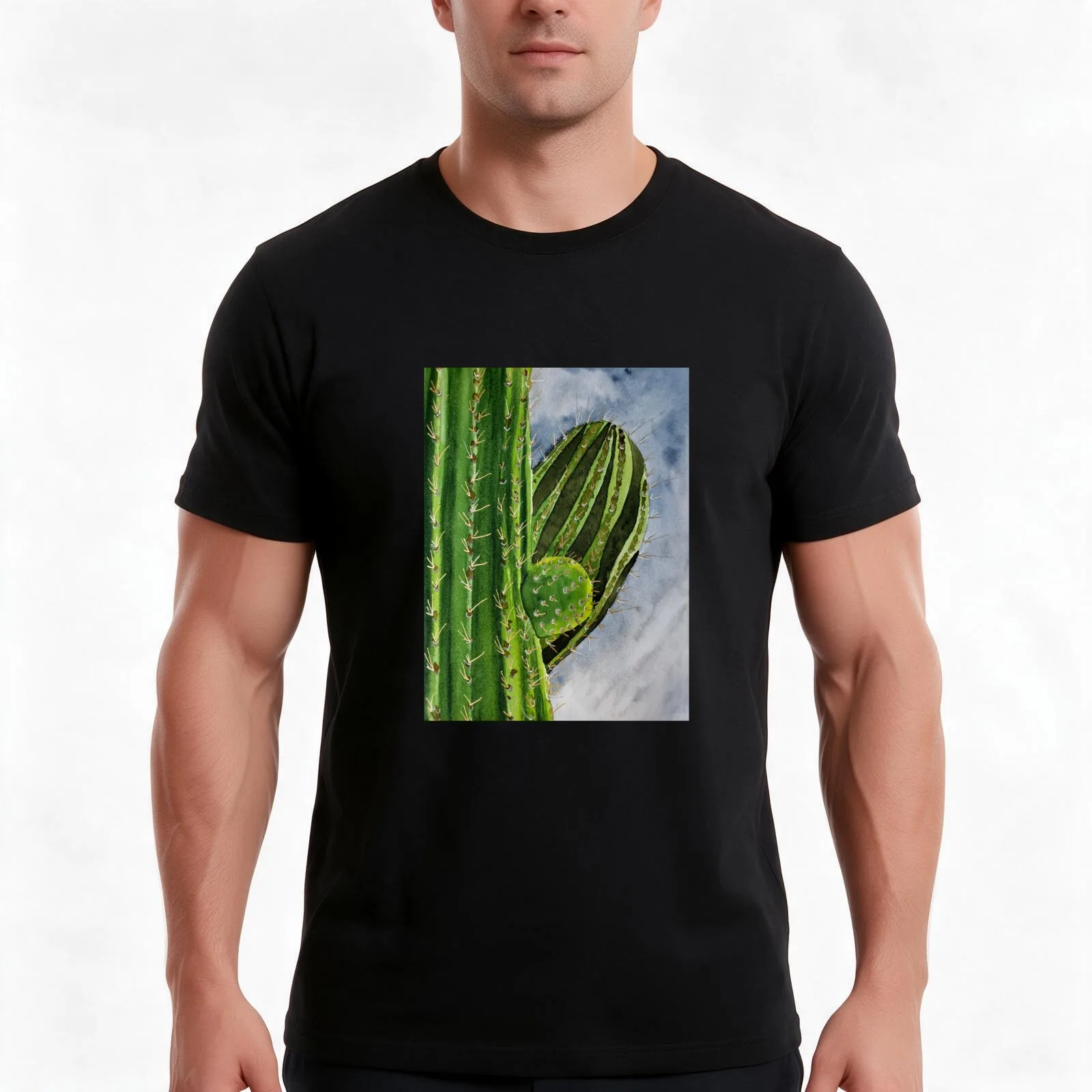 Saguaro Cactus T-Shirt, Summer Casual Cotton Tee, Oversized Streetwear Tops, Vintage Graphic Print, Loose Fit Short Sleeve