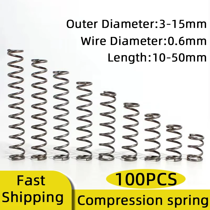 100PCS 0.6mm Resistant Cylindrical Compression Spring for Home DIY Repair Industrial Hardware Accessories