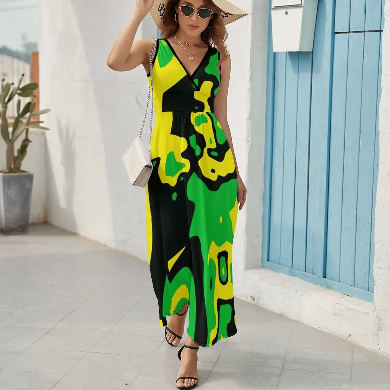 Jamaica Flag Dress Summer Colors of Jamaica Art Street Style Boho Beach Long Dresses Women High Waist Design Kawaii Maxi Dress