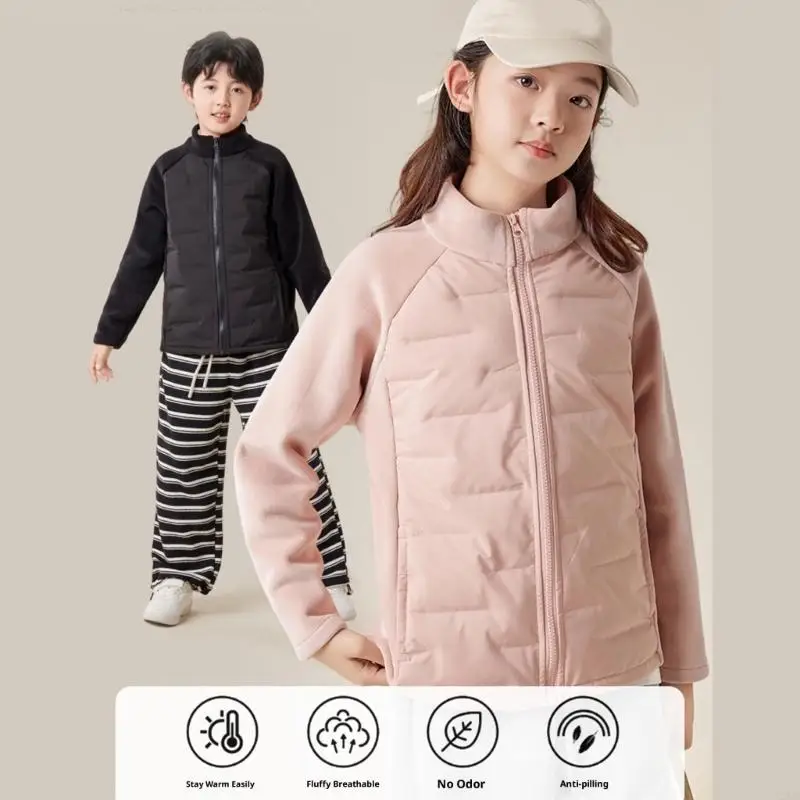 

Kids Fit Duck Down Lightweight Warm Winter Coat Stand Collar with Pocket For Outdoor Activity A2UB