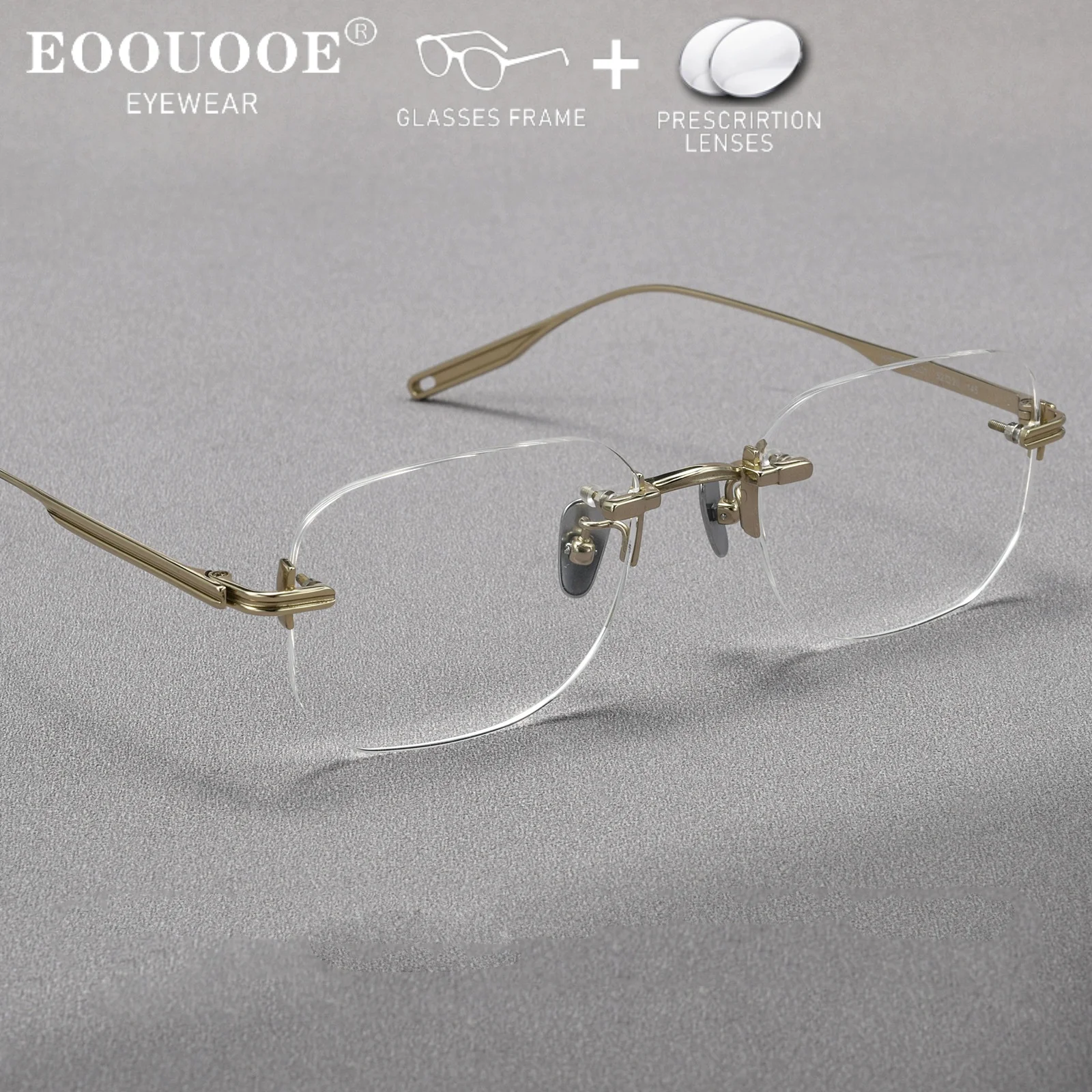 

Vintage Men's Pure Titanium Rimless Glasses With Prescription Recipe Lenses Myopia Progressive Eyewear UV Anti-Reflect ion
