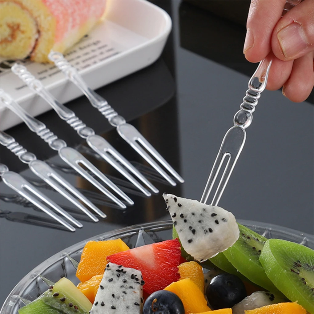 Hot! 80PCS/160PCS Cake Fork Plastic Fruits 2 Tooth Food Picks for Dessert Snack Salad Cocktail Appetizer