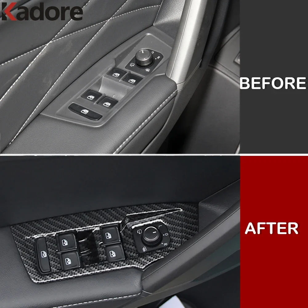 Car Inner Door Window Lift Switch Button Panel Cover Trim For Volkswagen VW Tiguan 2017-2022 Carbon Fiber Interior Accessories - view 3